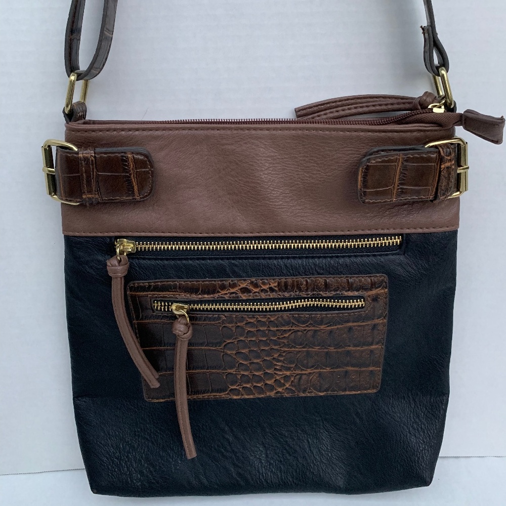 Bueno Double Zip Crossbody Bag Brown/Black